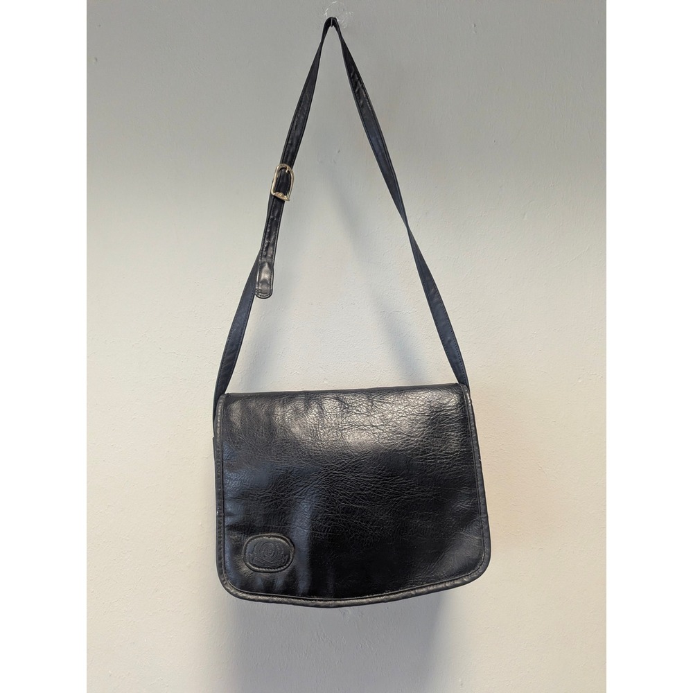 Vtg Stone Mountain Black Leather‎ Crossbody Messenger Bag USA Adjustable Strap